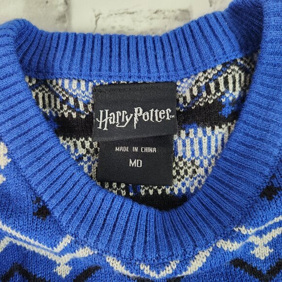 Harry Potter Ravenclaw Happy Christmas Adult Size Medium Blue Black Ugly Sweater - Picture 7 of 8